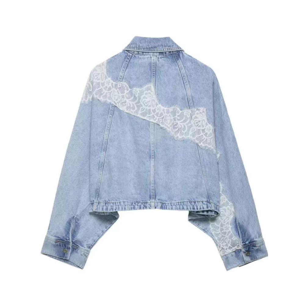 ZARA Fall Trendy Versatile Lace Patchwork Short Denim Jacket